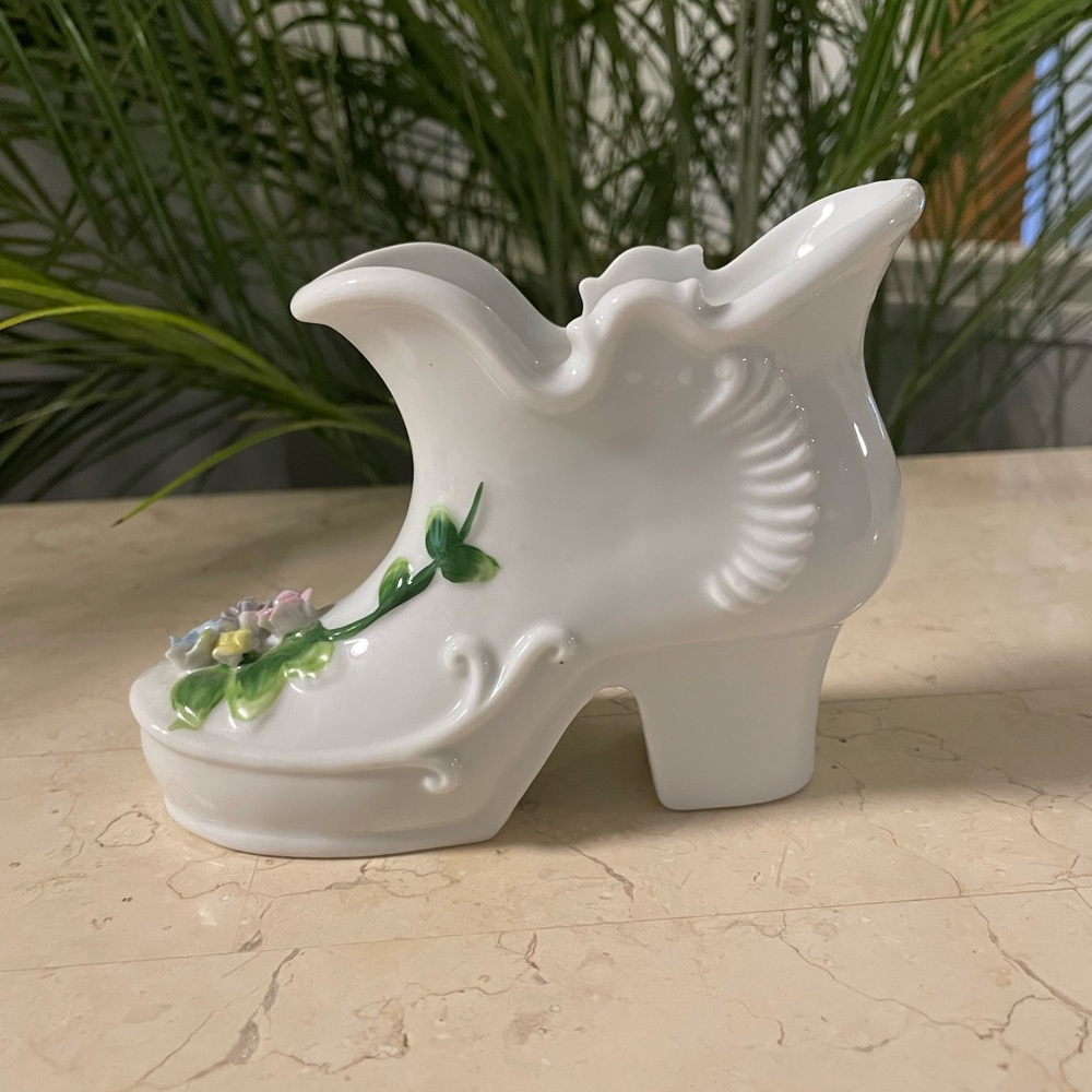 Dainty Porcelain Boot Vase with Floral Details